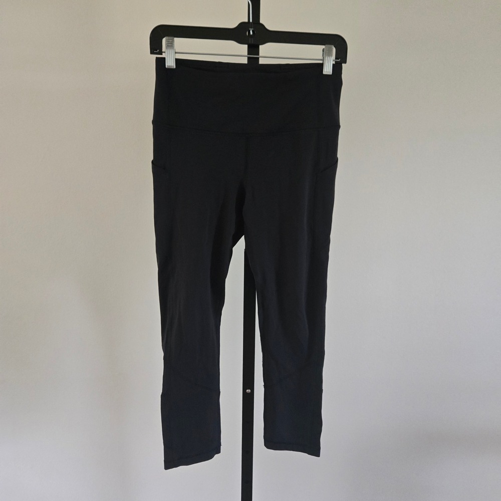 Lululemon Pace Rival High Rise Crop Black Running Leggings with Pockets Size 4